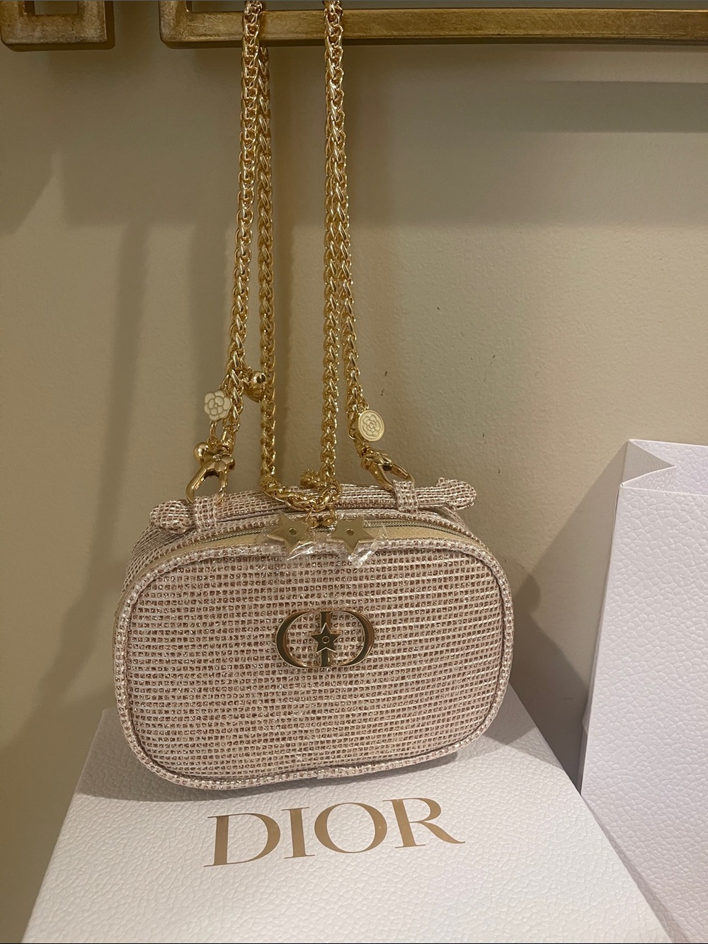 Dior Raffia Crossbody Embellished Bag in Beige with Gold Hardware - Picture 1 of 15